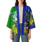 New Zealand Warriors Kimono Golden Wattle Floral Polynesian - Australian Flower - Rugby Mascot