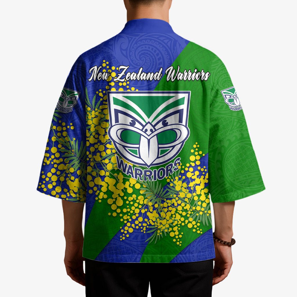 New Zealand Warriors Kimono Golden Wattle Floral Polynesian - Australian Flower - Rugby Mascot