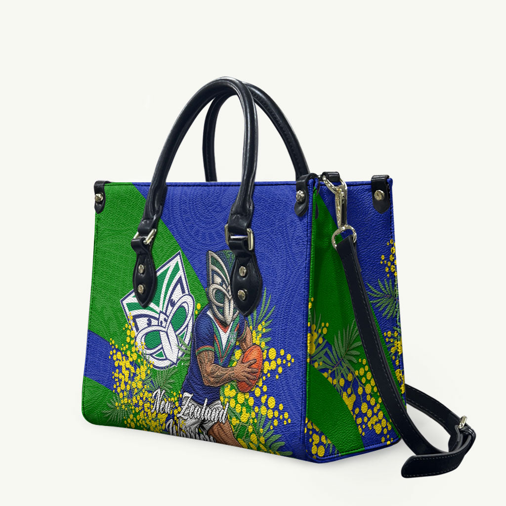 New Zealand Warriors Leather Bag Golden Wattle Floral Polynesian - Australian Flower - Rugby Mascot