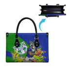 New Zealand Warriors Leather Bag Golden Wattle Floral Polynesian - Australian Flower - Rugby Mascot
