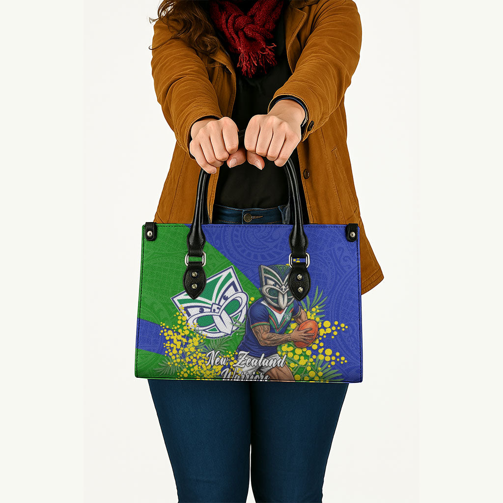 New Zealand Warriors Leather Bag Golden Wattle Floral Polynesian - Australian Flower - Rugby Mascot