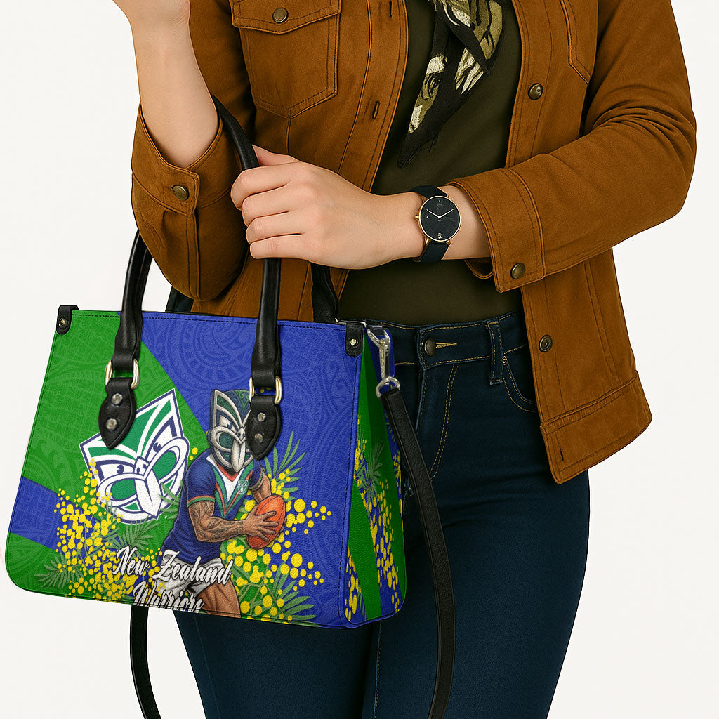 New Zealand Warriors Leather Bag Golden Wattle Floral Polynesian - Australian Flower - Rugby Mascot