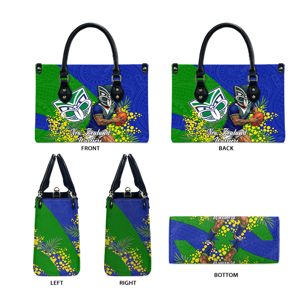 New Zealand Warriors Leather Bag Golden Wattle Floral Polynesian - Australian Flower - Rugby Mascot