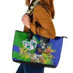 New Zealand Warriors Leather Tote Bag Golden Wattle Floral Polynesian - Australian Flower - Rugby Mascot