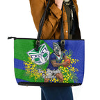 New Zealand Warriors Leather Tote Bag Golden Wattle Floral Polynesian - Australian Flower - Rugby Mascot