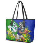 New Zealand Warriors Leather Tote Bag Golden Wattle Floral Polynesian - Australian Flower - Rugby Mascot