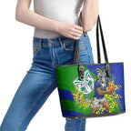 New Zealand Warriors Leather Tote Bag Golden Wattle Floral Polynesian - Australian Flower - Rugby Mascot
