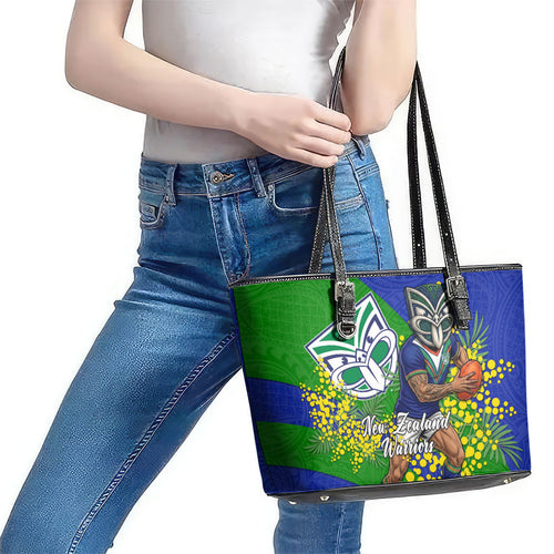New Zealand Warriors Leather Tote Bag Golden Wattle Floral Polynesian - Australian Flower - Rugby Mascot