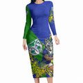 New Zealand Warriors Long Sleeve Bodycon Dress Golden Wattle Floral Polynesian - Australian Flower - Rugby Mascot