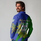 New Zealand Warriors Long Sleeve Polo Shirt Golden Wattle Floral Polynesian - Australian Flower - Rugby Mascot