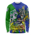 New Zealand Warriors Long Sleeve Shirt Golden Wattle Floral Polynesian - Australian Flower - Rugby Mascot