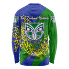 New Zealand Warriors Long Sleeve Shirt Golden Wattle Floral Polynesian - Australian Flower - Rugby Mascot