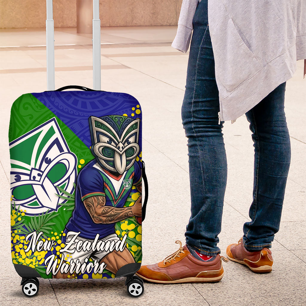 New Zealand Warriors Luggage Cover Golden Wattle Floral Polynesian - Australian Flower - Rugby Mascot