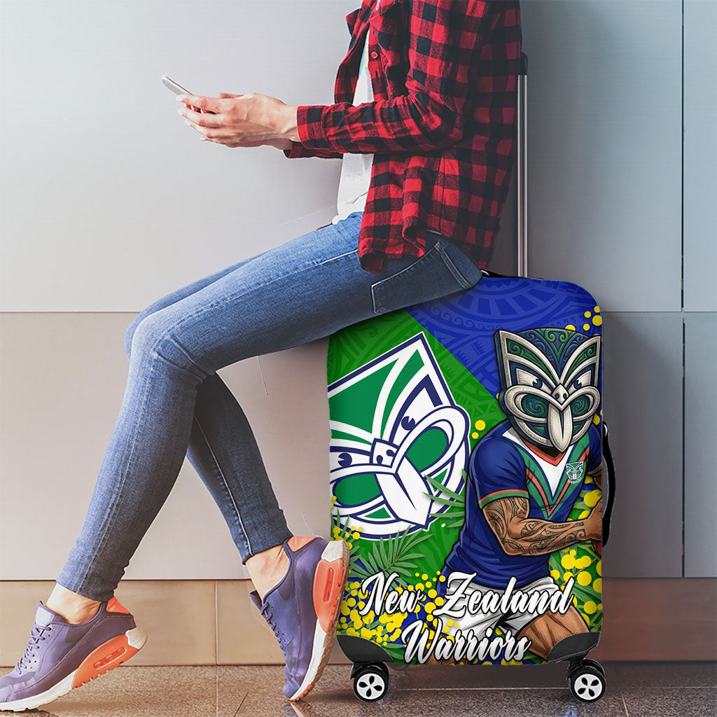 New Zealand Warriors Luggage Cover Golden Wattle Floral Polynesian - Australian Flower - Rugby Mascot
