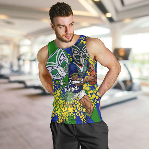 New Zealand Warriors Men Tank Top Golden Wattle Floral Polynesian - Australian Flower - Rugby Mascot