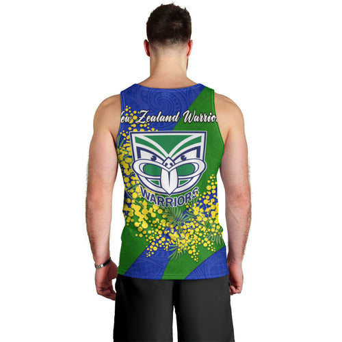 New Zealand Warriors Men Tank Top Golden Wattle Floral Polynesian - Australian Flower - Rugby Mascot