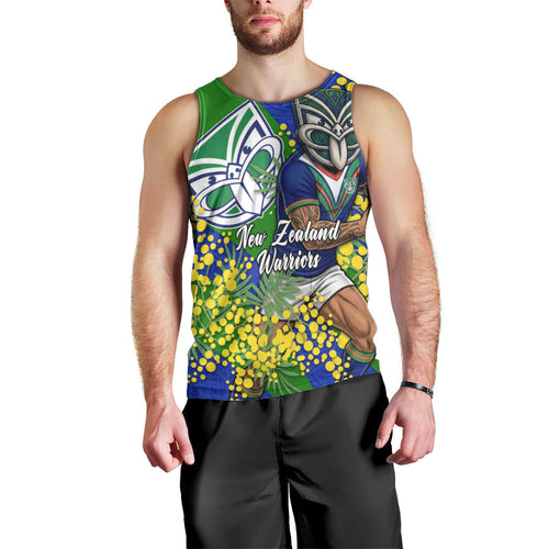 New Zealand Warriors Men Tank Top Golden Wattle Floral Polynesian - Australian Flower - Rugby Mascot