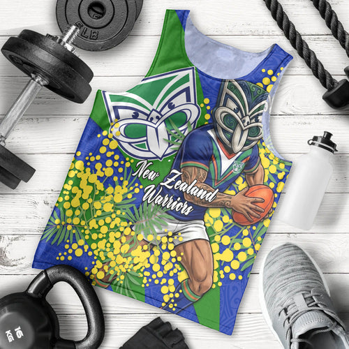 New Zealand Warriors Men Tank Top Golden Wattle Floral Polynesian - Australian Flower - Rugby Mascot