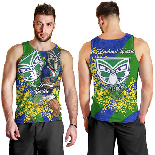 New Zealand Warriors Men Tank Top Golden Wattle Floral Polynesian - Australian Flower - Rugby Mascot