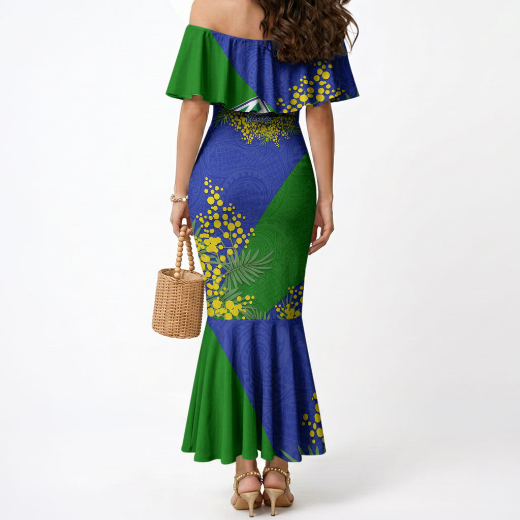 New Zealand Warriors Mermaid Dress Golden Wattle Floral Polynesian - Australian Flower - Rugby Mascot