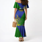 New Zealand Warriors Mermaid Dress Golden Wattle Floral Polynesian - Australian Flower - Rugby Mascot