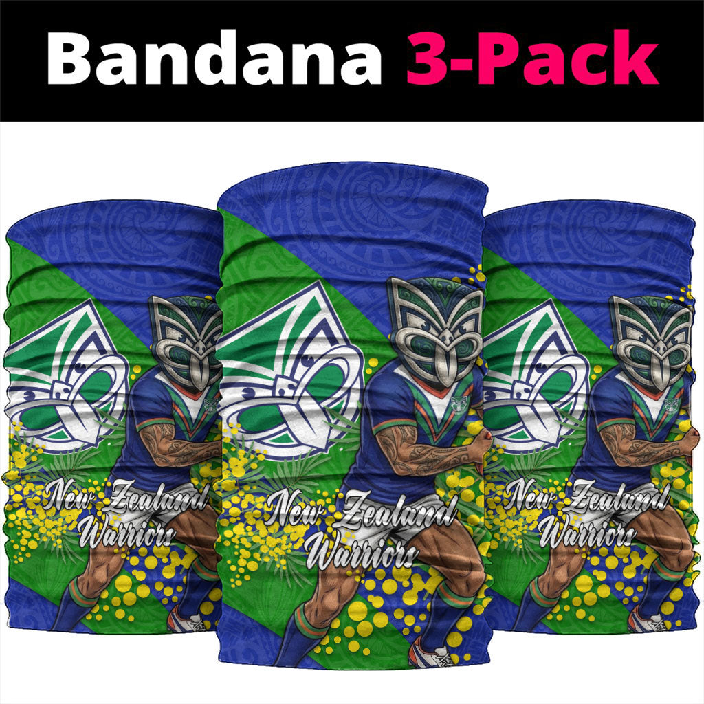 New Zealand Warriors Neck Gaiter Golden Wattle Floral Polynesian - Australian Flower - Rugby Mascot