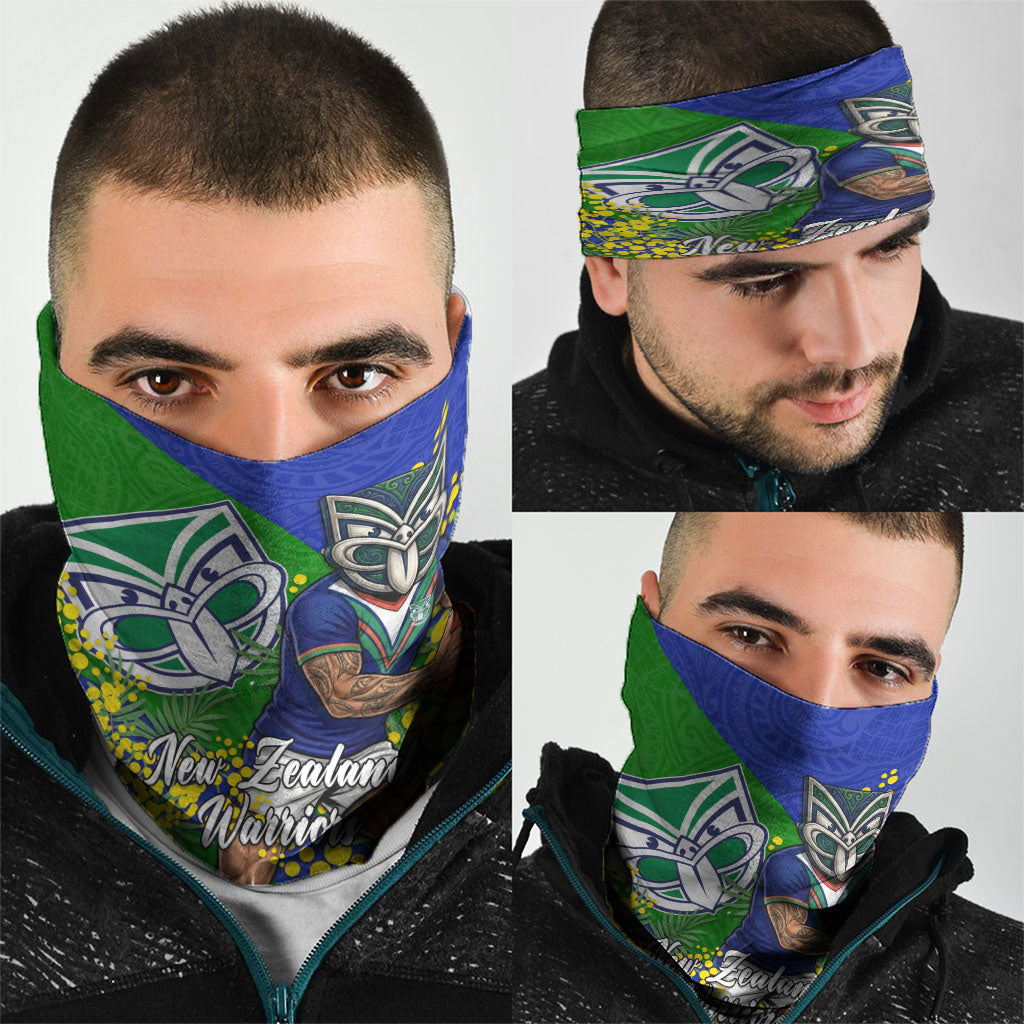 New Zealand Warriors Neck Gaiter Golden Wattle Floral Polynesian - Australian Flower - Rugby Mascot