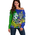 New Zealand Warriors Off Shoulder Sweater Golden Wattle Floral Polynesian - Australian Flower - Rugby Mascot