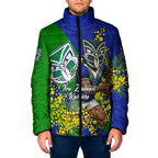 New Zealand Warriors Padded Jacket Golden Wattle Floral Polynesian - Australian Flower - Rugby Mascot