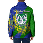 New Zealand Warriors Padded Jacket Golden Wattle Floral Polynesian - Australian Flower - Rugby Mascot