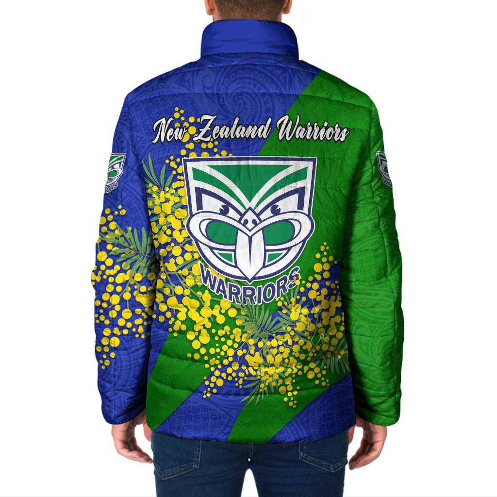 New Zealand Warriors Padded Jacket Golden Wattle Floral Polynesian - Australian Flower - Rugby Mascot