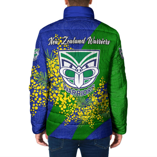 New Zealand Warriors Padded Jacket Golden Wattle Floral Polynesian - Australian Flower - Rugby Mascot