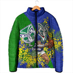 New Zealand Warriors Padded Jacket Golden Wattle Floral Polynesian - Australian Flower - Rugby Mascot