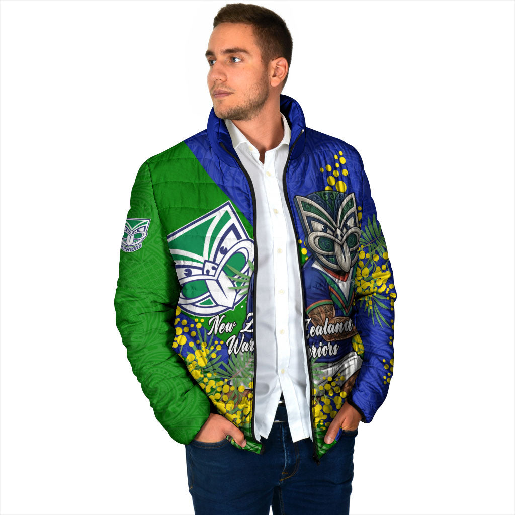 New Zealand Warriors Padded Jacket Golden Wattle Floral Polynesian - Australian Flower - Rugby Mascot
