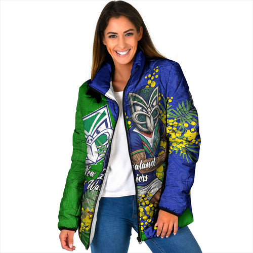 New Zealand Warriors Padded Jacket Golden Wattle Floral Polynesian - Australian Flower - Rugby Mascot