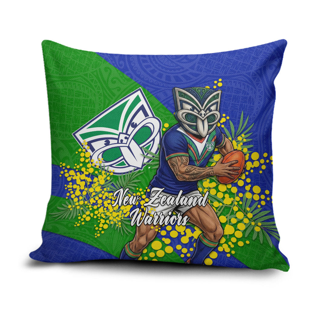 New Zealand Warriors Pillow Cover Golden Wattle Floral Polynesian - Australian Flower - Rugby Mascot