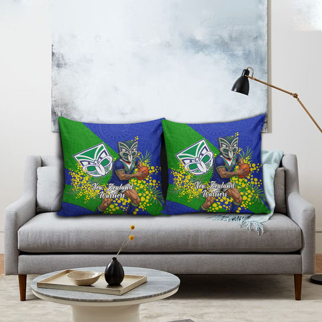 New Zealand Warriors Pillow Cover Golden Wattle Floral Polynesian - Australian Flower - Rugby Mascot