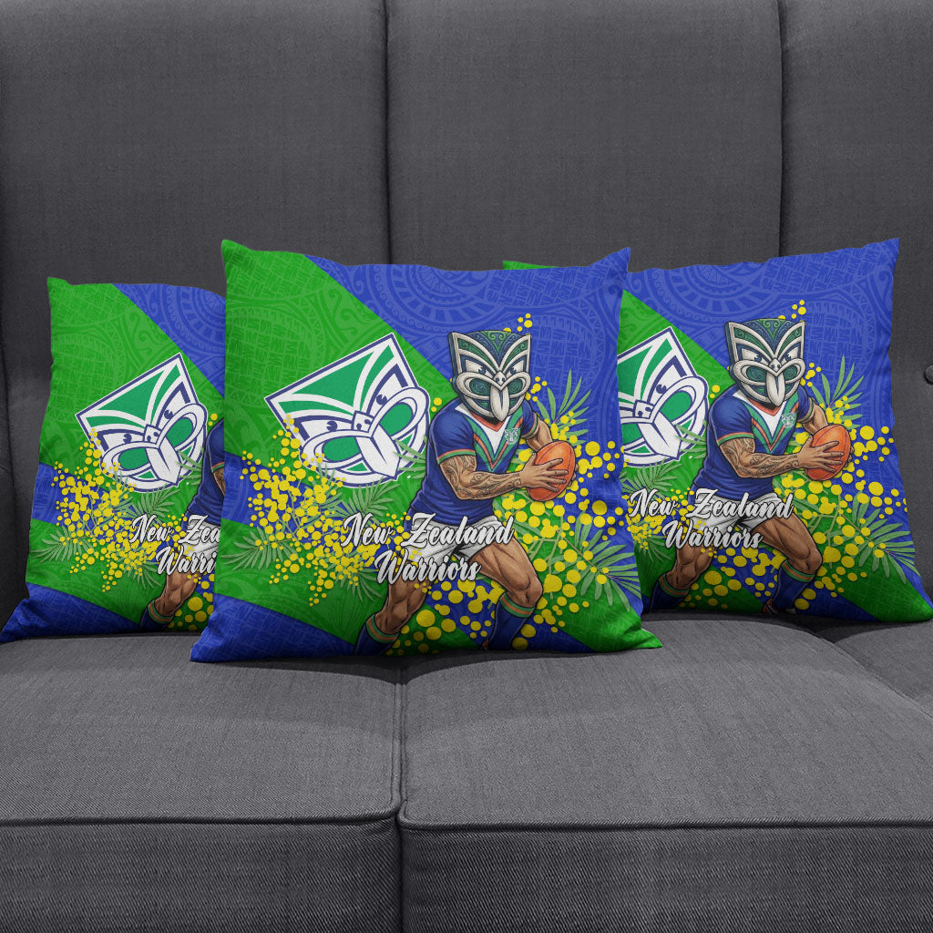 New Zealand Warriors Pillow Cover Golden Wattle Floral Polynesian - Australian Flower - Rugby Mascot