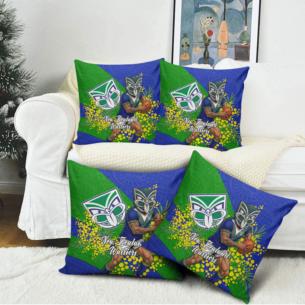 New Zealand Warriors Pillow Cover Golden Wattle Floral Polynesian - Australian Flower - Rugby Mascot