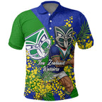 New Zealand Warriors Polo Shirt Golden Wattle Floral Polynesian - Australian Flower - Rugby Mascot