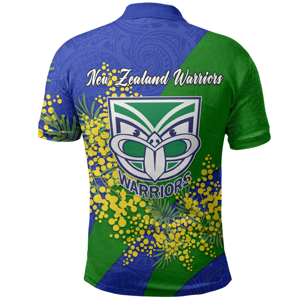 New Zealand Warriors Polo Shirt Golden Wattle Floral Polynesian - Australian Flower - Rugby Mascot