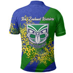 New Zealand Warriors Polo Shirt Golden Wattle Floral Polynesian - Australian Flower - Rugby Mascot