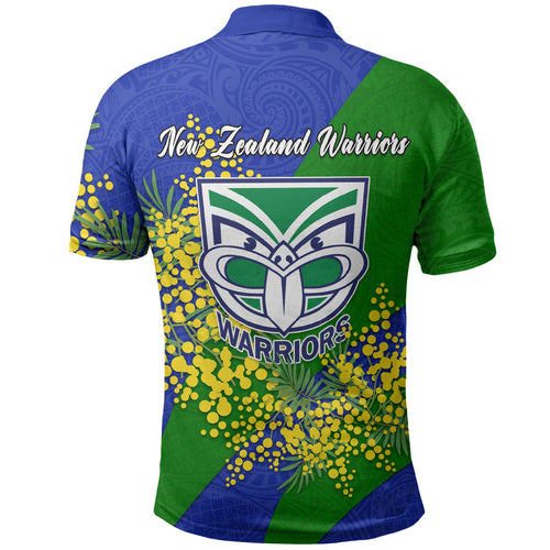 New Zealand Warriors Polo Shirt Golden Wattle Floral Polynesian - Australian Flower - Rugby Mascot
