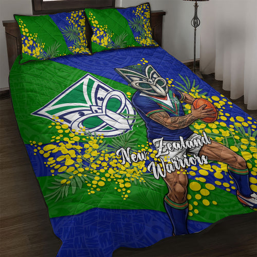 New Zealand Warriors Quilt Bed Set Golden Wattle Floral Polynesian - Australian Flower - Rugby Mascot