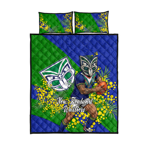 New Zealand Warriors Quilt Bed Set Golden Wattle Floral Polynesian - Australian Flower - Rugby Mascot