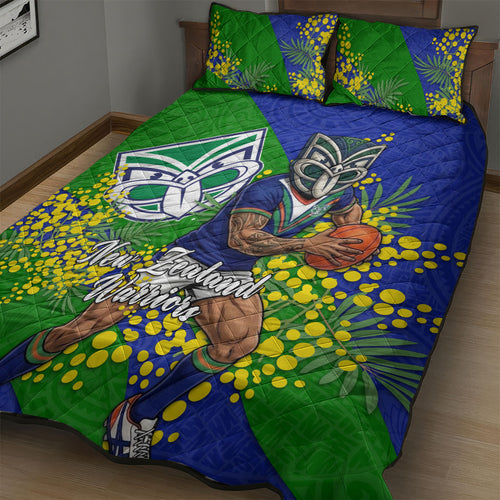 New Zealand Warriors Quilt Bed Set Golden Wattle Floral Polynesian - Australian Flower - Rugby Mascot