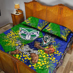 New Zealand Warriors Quilt Bed Set Golden Wattle Floral Polynesian - Australian Flower - Rugby Mascot