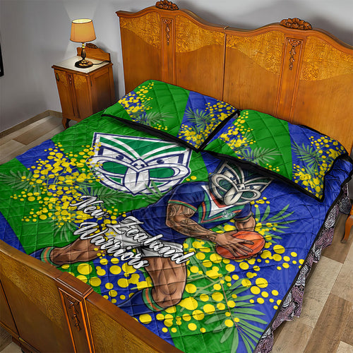 New Zealand Warriors Quilt Bed Set Golden Wattle Floral Polynesian - Australian Flower - Rugby Mascot