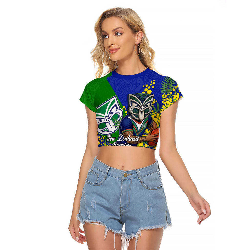 New Zealand Warriors Raglan Cropped T Shirt Golden Wattle Floral Polynesian - Australian Flower - Rugby Mascot