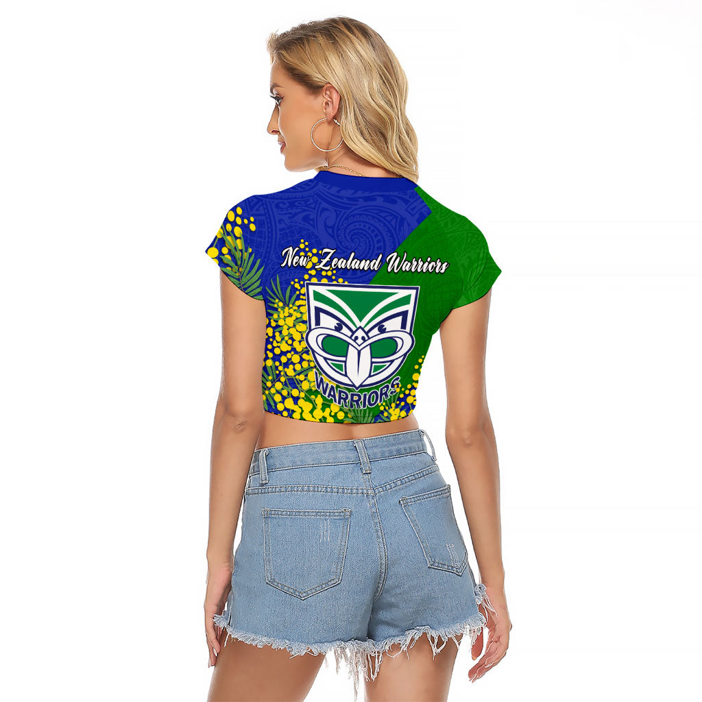 New Zealand Warriors Raglan Cropped T Shirt Golden Wattle Floral Polynesian - Australian Flower - Rugby Mascot